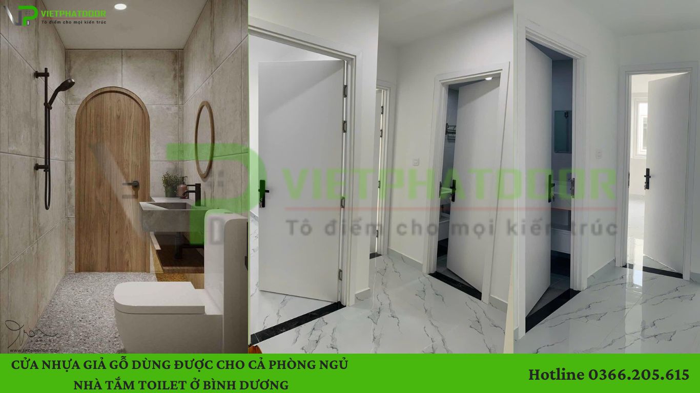 Trước đây có không ít khách hàng không hài lòng vì khi lắp cửa phòng là cửa khác nhưng cửa wc lại là cửa khác nhìn vào thiếu thẩm mỹ vì 2 màu cửa không đồng màu và không phù hợp với nội thất trong nhà, nắm bắt được tâm lý người tiêu dùng Meta Corp đã xin giới thiệu đến quý khách hàng 1 loại cửa nhựa giả gỗ dùng được cho cả cửa phòng ngủ, cửa toilet và cửa nhà tắm ở BÌNH DƯƠNG