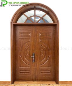 CỬA THÉP VÂN GỖ VÒM 2 CÁNH