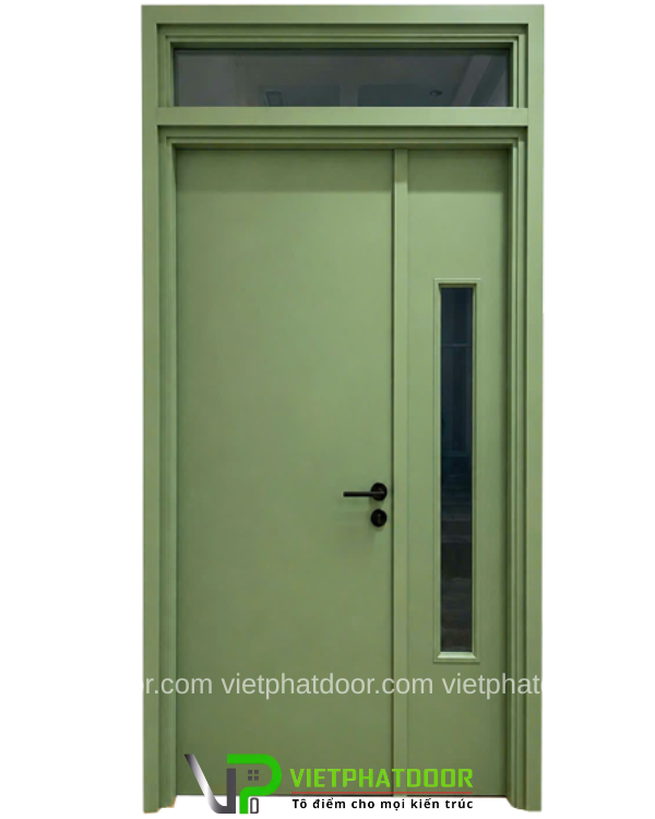 Cửa 2 cánh lệch nhựa giả gỗ composite VPD002 Ô kính (1)