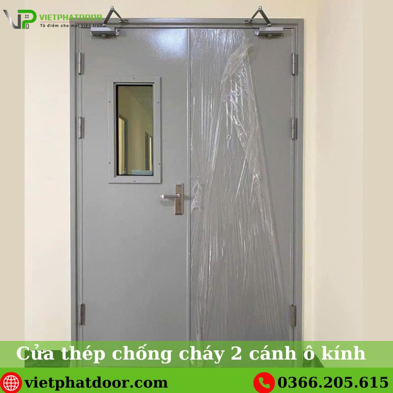 Cua-thep-chong-chay-2-canh-o-kinh Cửa thép chống cháy 2 cánh ô kính