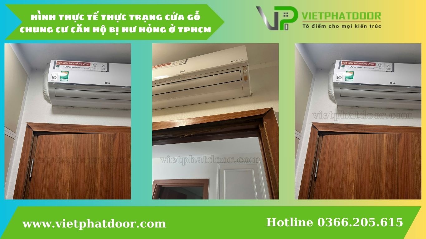 Sửa cửa gỗ chung cư căn hộ ở TPHCM Hình thực tế thực trạng cửa gỗ chung cư căn hộ bị hư hỏng ở TPHCM