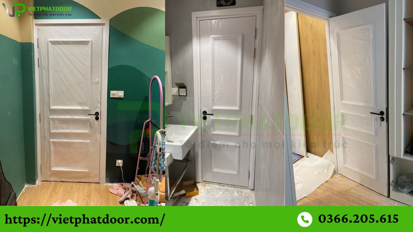 CỬA NHỰA GIẢ GỖ DÙNG ĐƯỢC CHO CẢ PHÒNG NGỦ, TOILET CỬA NHÀ TẮM Ở CẦN THƠ cửa nhựa composite 17