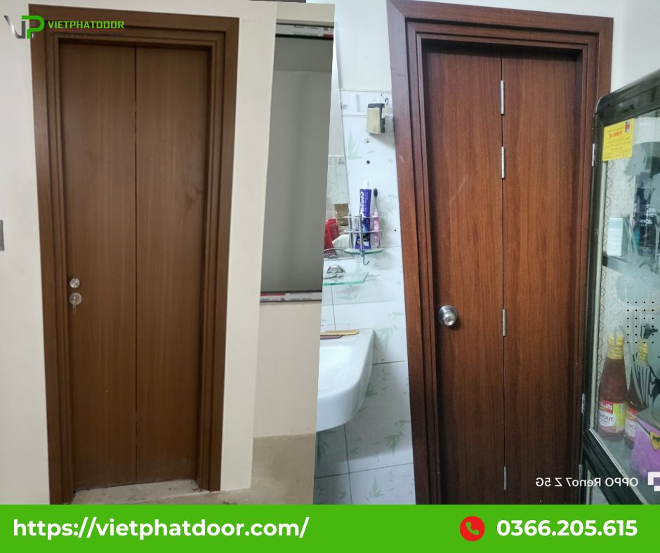 BÁO GIÁ THI CÔNG CỬA NHỰA COMPOSITE XẾP 2 CÁNH NHÀ VỆ SINH Ở TPHCM MỚI NHẤT cửa xếp 2 cánh composite